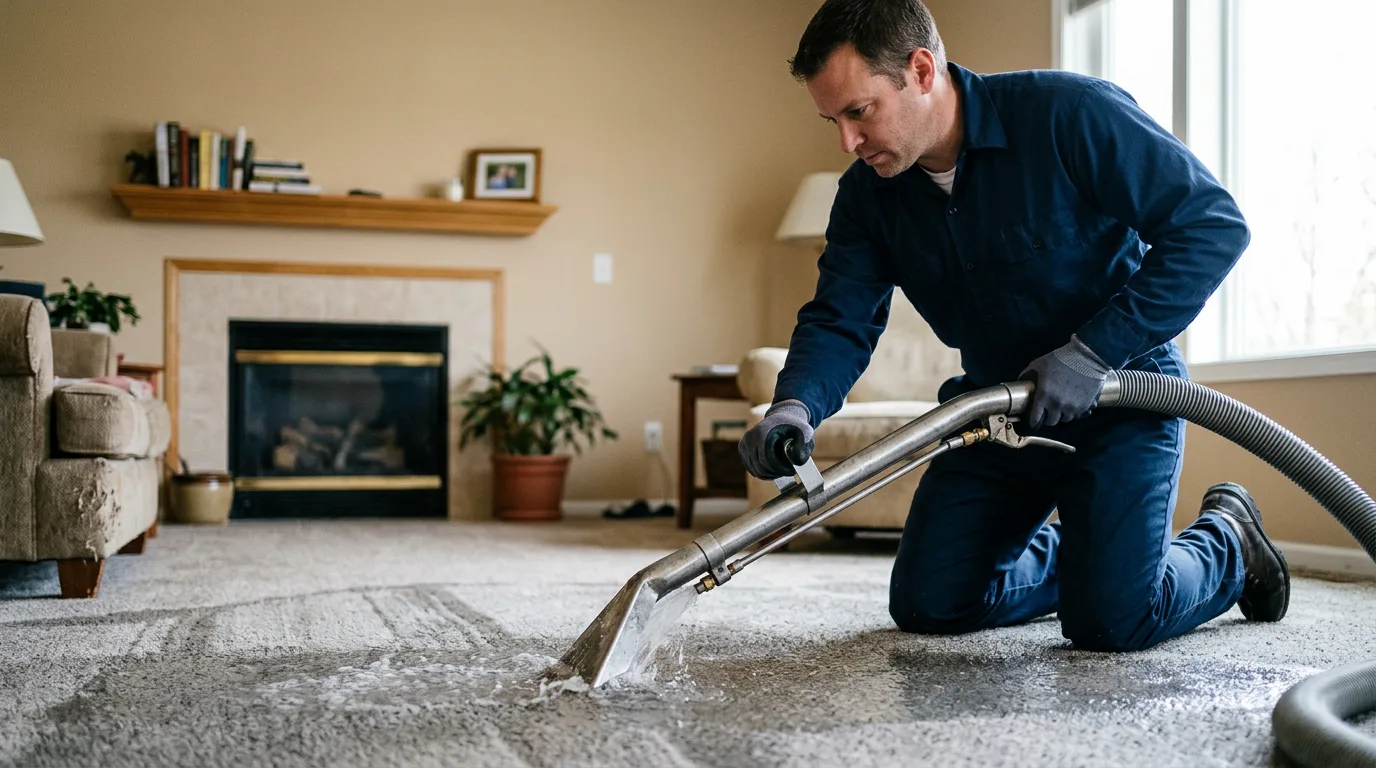 Water damage restoration technician working near Dickeyville, WI